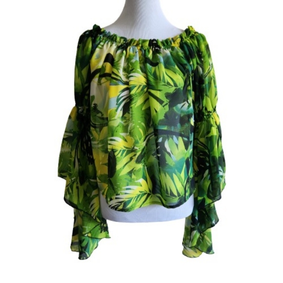Live 4 Truth Tops - Live 4 Truth Boho Tropical Print Asymmetrical Ruffled Sleeve Top